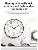 8-Zoll-Wanduhr aus geräuschlosem Quarz, runde dreidimensionale digitale moderne Wanduhr, nicht tickende Wanduhr, Schlafzimmer-Wohnzimmer