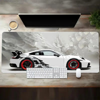 Großes weißes Gaming-Mauspad im Sportwagen-Design, rutschfeste Gummiunterseite, erweiterte Schreibtischunterlage für Gamer, Büro, Computerzubehör