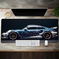Großes weißes Gaming-Mauspad im Sportwagen-Design, rutschfeste Gummiunterseite, erweiterte Schreibtischunterlage für Gamer, Büro, Computerzubehör