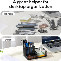 Schwarzer Schreibtisch-Organizer aus Netzstoff – 3 Fächer mit Stifthalter und Aufbewahrungskörben, schmaler Desktop-Clayer für Bürobedarf