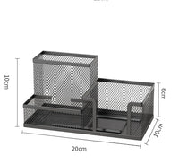 Schwarzer Schreibtisch-Organizer aus Netzstoff – 3 Fächer mit Stifthalter und Aufbewahrungskörben, schmaler Desktop-Clayer für Bürobedarf