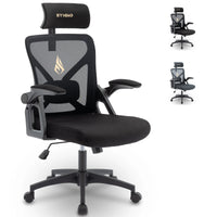 Symino Bürostuhl mit verstellbarer Kopfstütze, Armlehnen, Lordosenstütze, ergonomischer Bürostuhl, drehbarer Wippfunktion