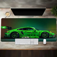 Großes weißes Gaming-Mauspad im Sportwagen-Design, rutschfeste Gummiunterseite, erweiterte Schreibtischunterlage für Gamer, Büro, Computerzubehör