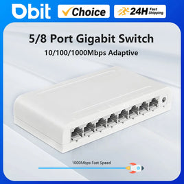 5/8 Port Ethernet Switch 10/100/1000Mbps Desktop Gigabit Network Switch Adapter RJ45 Ethernet Switch Auto MDI/MDIX Fast Switch