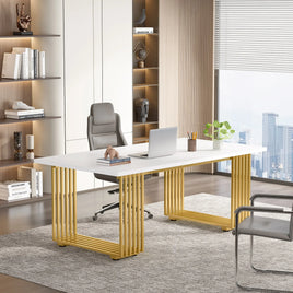 Tribesigns Modern Office Desk, 70.9 Inch Wooden Computer Desk, Executive Desk with Gold Metal Legs, Large Workstation Home Office