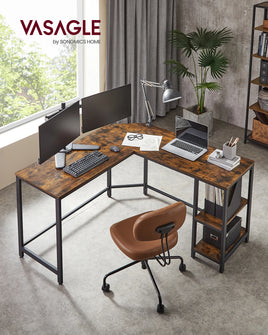 VASAGLE Desk Computer Desk, L-Shaped Corner Desk with 2 Shelves