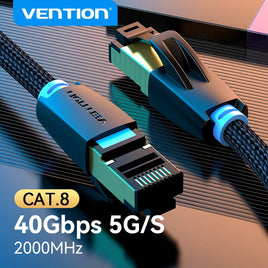 Vention CAT8 Ethernet Cable 40Gbps 2000MHz CAT 8 Network Cotton Braided Internet LAN Cable for Laptops PS 5 Router RJ45 Cable