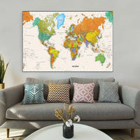 Wandposter, Weltkarte, 100 x 70 cm, Vlies-Leinwand, Retro-dekorativer Druck, Malerei, Büro, Zimmer, Zuhause, Schule, Klassenzimmerbedarf
