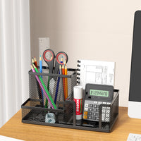 Schwarzer Schreibtisch-Organizer aus Netzstoff – 3 Fächer mit Stifthalter und Aufbewahrungskörben, schmaler Desktop-Clayer für Bürobedarf