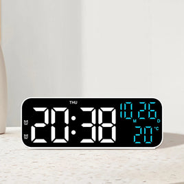 Digital alarm clock, temperature and date, week display, night mode, desk clock, voice control, 12/24 hours, electronic LED alarm clock