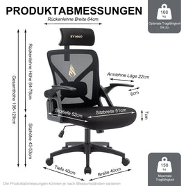 Symino Office Chair with Adjustable Headrest, Armrests, Lumbar Support, Ergonomic Office Chair, Swivel Tilt Function