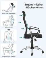 SONGMICS Bürostuhl, ergonomischer Schreibtischstuhl, Drehstuhl, gepolsterter Sitz, Stoffbezug, höhenverstellbar und neigbar
