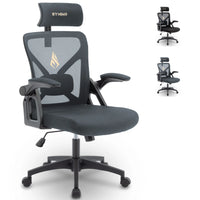 Symino Bürostuhl mit verstellbarer Kopfstütze, Armlehnen, Lordosenstütze, ergonomischer Bürostuhl, drehbarer Wippfunktion