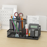 Schwarzer Schreibtisch-Organizer aus Netzstoff – 3 Fächer mit Stifthalter und Aufbewahrungskörben, schmaler Desktop-Clayer für Bürobedarf
